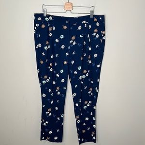 Michel Studio Navy Blue Floral Daisy Printed Dress Pant